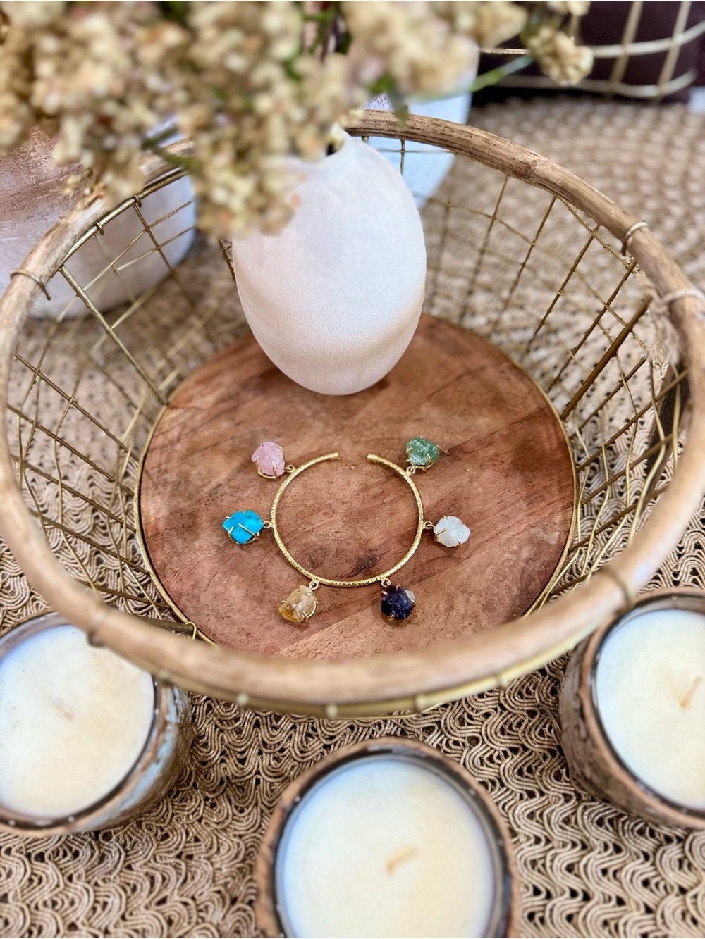 Gold Multi-Stone Charm Bracelet - Colorful Gem Accents